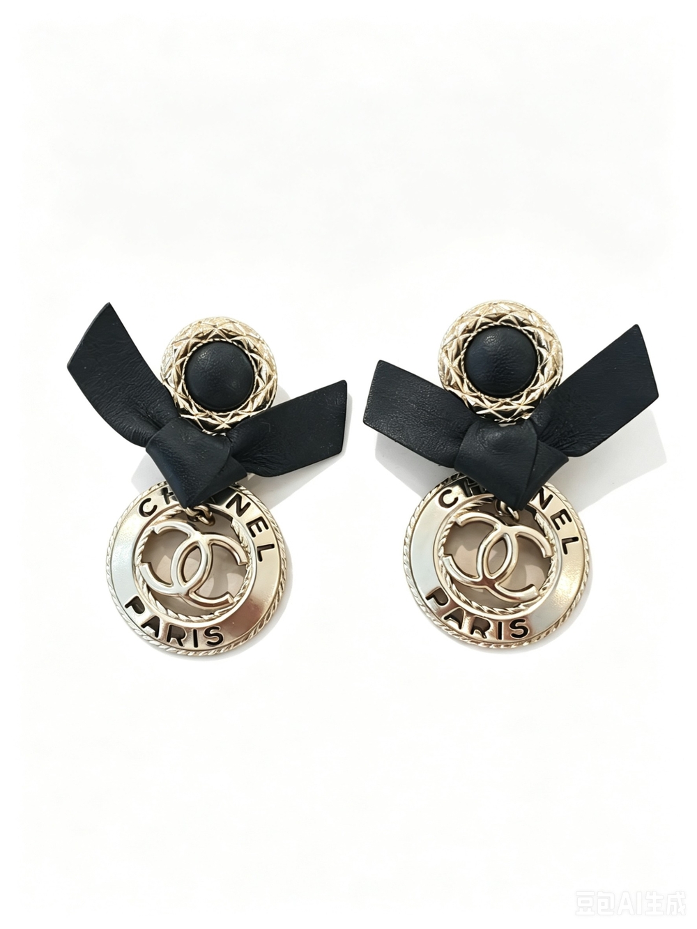 Chanel Black Bow CC Logo Coin Drop Earrings